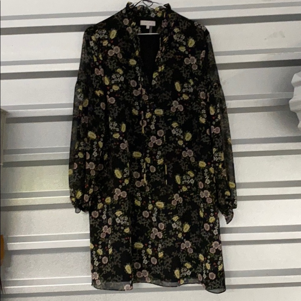 Dress with ruffled collar, v neck